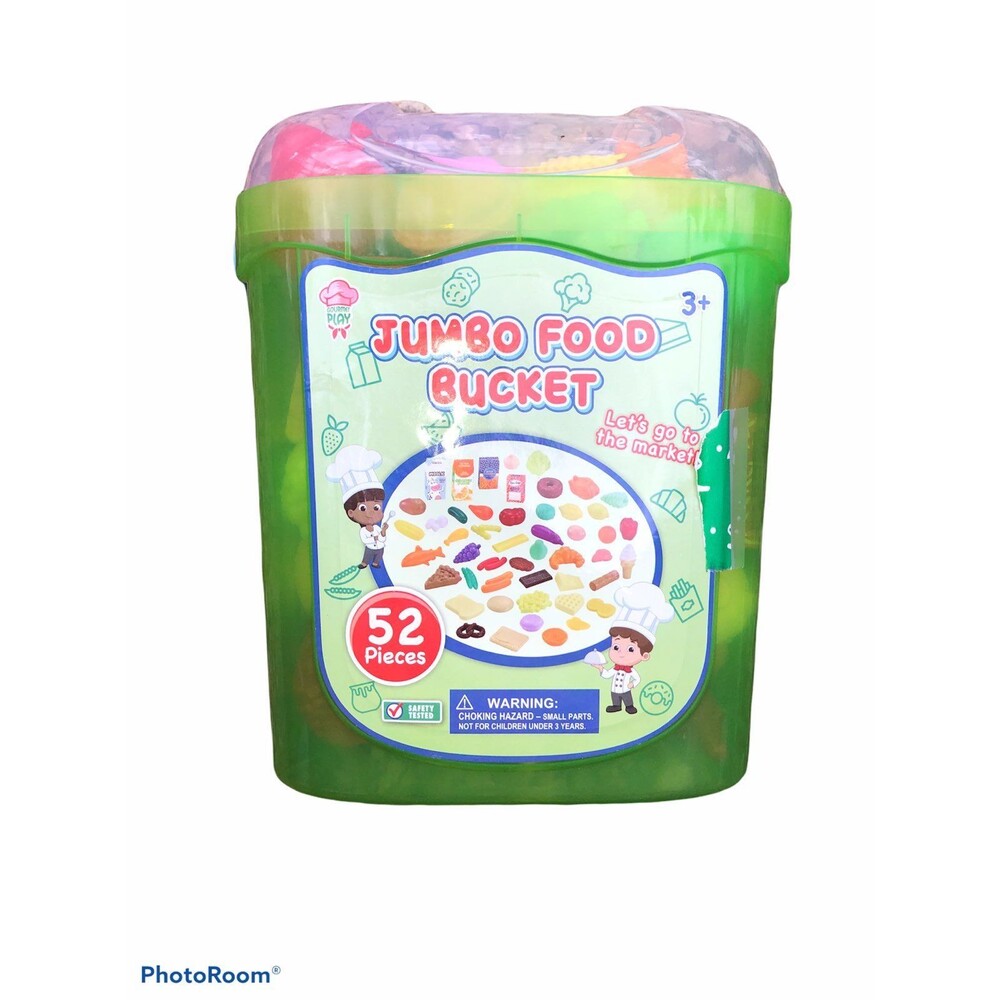 Jumbo food bucket- 52 pieces Let’s go to the market plastic play food for kids